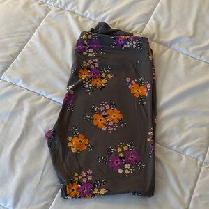 LuLaRoe Floral Leggings - Gray, Purple, Orange